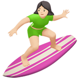 Woman Surfing Emoji with Light Skin Tone, Apple style