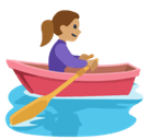 Woman Rowing Boat Emoji with Medium Skin Tone, Facebook style