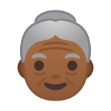 Old Woman Emoji with Medium-Dark Skin Tone, Google style