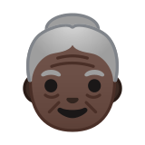 Old Woman Emoji with Dark Skin Tone, Google style