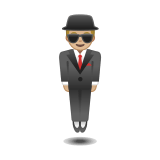 Man in Suit Levitating Emoji with Medium-Light Skin Tone, Google style