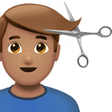 Man Getting Haircut Emoji with Medium Skin Tone, Apple style