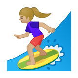 Woman Surfing Emoji with Medium-Light Skin Tone, Google style