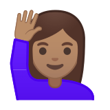 Person Raising Hand Emoji with Medium Skin Tone, Google style