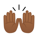 Raising Hands Emoji with Medium-Dark Skin Tone, Google style