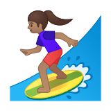 Woman Surfing Emoji with Medium Skin Tone, Google style