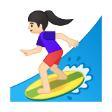Woman Surfing Emoji with Light Skin Tone, Google style