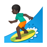 Man Surfing Emoji with Dark Skin Tone, Google style