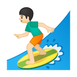 Man Surfing Emoji with Light Skin Tone, Google style
