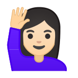 Person Raising Hand Emoji with Light Skin Tone, Google style