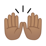 Raising Hands Emoji with Medium Skin Tone, Google style