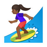 Woman Surfing Emoji with Medium-Dark Skin Tone, Google style