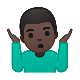 Man Shrugging Emoji with Dark Skin Tone, Google style