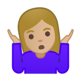 Woman Shrugging Emoji with Medium-Light Skin Tone, Google style