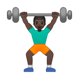 Person Lifting Weights Emoji with Dark Skin Tone, Google style