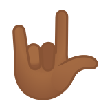 Love-You Gesture Emoji with Medium-Dark Skin Tone, Google style