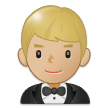 Man in Tuxedo Emoji with Medium-Light Skin Tone, Samsung style
