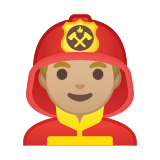 Man Firefighter Emoji with Medium-Light Skin Tone, Google style