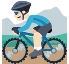 Man Mountain Biking Emoji with Light Skin Tone, Facebook style