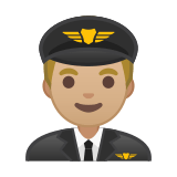 Man Pilot Emoji with Medium-Light Skin Tone, Google style