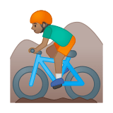 Man Mountain Biking Emoji with Medium Skin Tone, Google style
