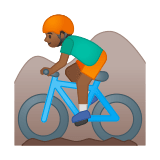 Man Mountain Biking Emoji with Medium-Dark Skin Tone, Google style