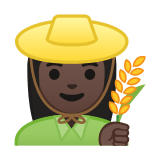 Woman Farmer Emoji with Dark Skin Tone, Google style