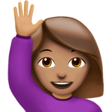 Woman Raising Hand Emoji with Medium Skin Tone, Apple style