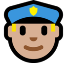 Man Police Officer Emoji with Medium-Light Skin Tone, Microsoft style