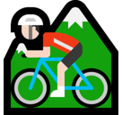 Man Mountain Biking Emoji with Light Skin Tone, Microsoft style