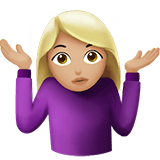 Woman Shrugging Emoji with Medium-Light Skin Tone, Apple style