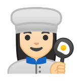 Woman Cook Emoji with Light Skin Tone, Google style