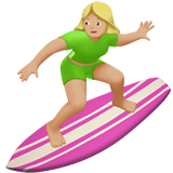 Woman Surfing Emoji with Medium-Light Skin Tone, Apple style