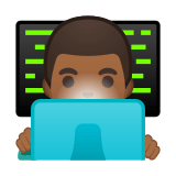 Man Technologist Emoji with Medium-Dark Skin Tone, Google style