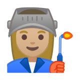 Woman Factory Worker Emoji with Medium-Light Skin Tone, Google style