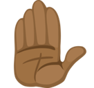 Raised Hand Emoji with Medium-Dark Skin Tone, Facebook style