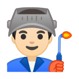 Man Factory Worker Emoji with Light Skin Tone, Google style