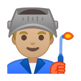 Man Factory Worker Emoji with Medium-Light Skin Tone, Google style