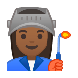 Woman Factory Worker Emoji with Medium-Dark Skin Tone, Google style