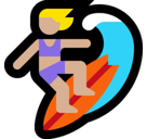 Woman Surfing Emoji with Medium-Light Skin Tone, Microsoft style