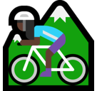 Woman Mountain Biking Emoji with Dark Skin Tone, Microsoft style