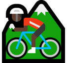 Person Mountain Biking Emoji with Dark Skin Tone, Microsoft style