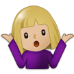 Woman Shrugging Emoji with Medium-Light Skin Tone, Samsung style