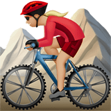Woman Mountain Biking Emoji with Medium-Light Skin Tone, Apple style