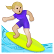 Woman Surfing Emoji with Medium-Light Skin Tone, Samsung style