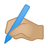 Writing Hand Emoji with Medium-Light Skin Tone, Google style