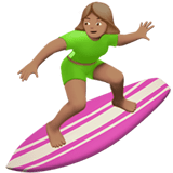 Woman Surfing Emoji with Medium Skin Tone, Apple style