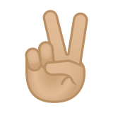 Victory Hand Emoji with Medium-Light Skin Tone, Google style