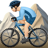 Man Mountain Biking Emoji with Light Skin Tone, Apple style