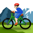 Man Mountain Biking Emoji with Light Skin Tone, Samsung style